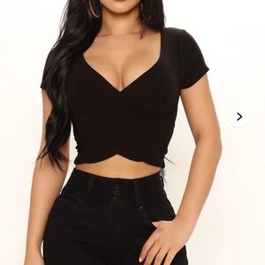 Fashion Nova Black Fitted Crop Top with Cut Out